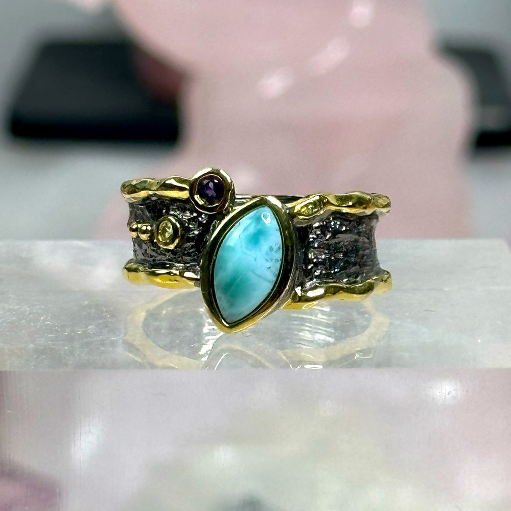 Larimar Ring With Amethyst Size 9 - image 1